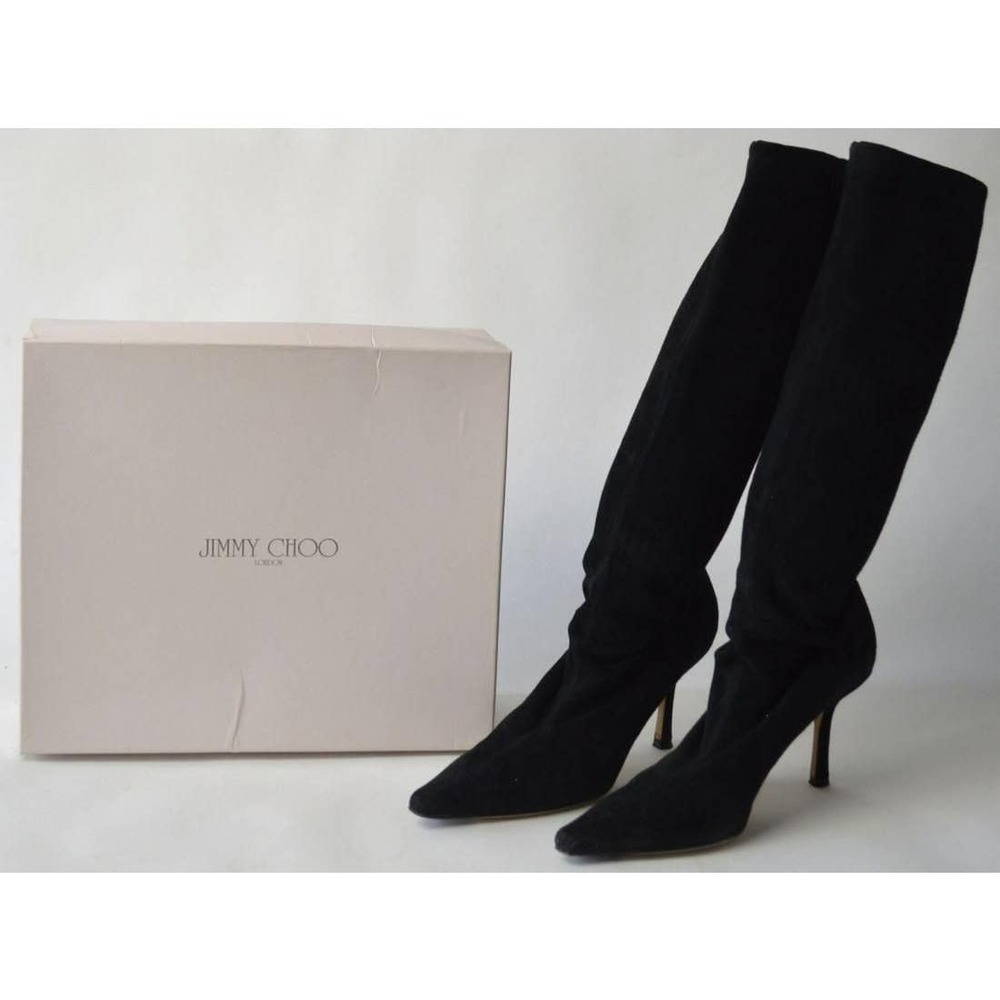 Authentic Jimmie Choo women's high heel IRIS Boots black suede sz 38